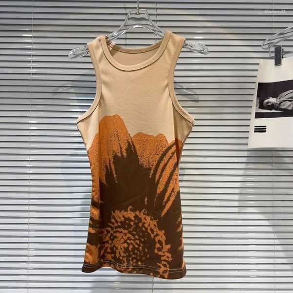 Tanques femininos Borvemays Pattern Tank Tops Tops Mulheres o Pescoço com Personalidade Slim Slim 2024 T-shirt Summer WZ8284