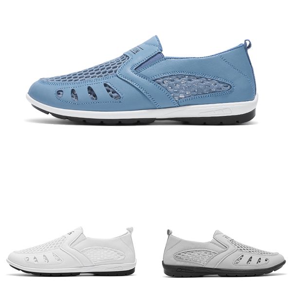 Frete grátis homens homens de corrida sapatos anti-resistentes de couro sólido respirável slip-o-azul branco cinza treinadores esportes esportes gai gai