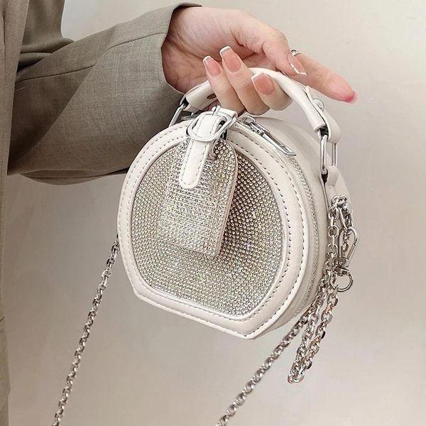 Bag Ins cadeia Crossbody 2024 Moda de alta qualidade Lady Small Round Bags Travel Bolsa de ombro de strass de luxo e bolsas