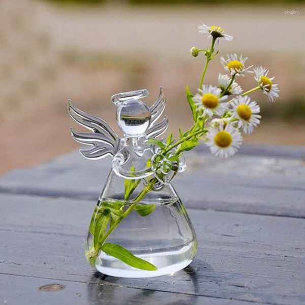 Vasos vidro claro anjo formato vaso de flor pendurado garrafa floral vasos de plantas florais