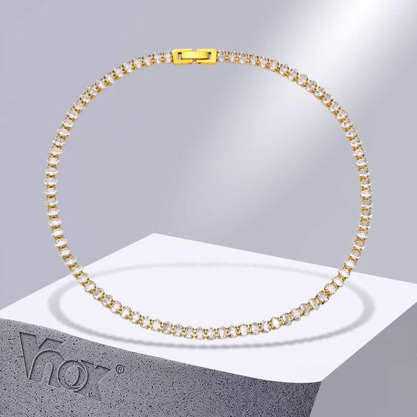 VNOX Deluxe Kubikzirkonia -Tenniskette Choker -Halsketten für Frauen, klassische runde 5 -mm -Goldfarbe Edelstahlverbindungskragen