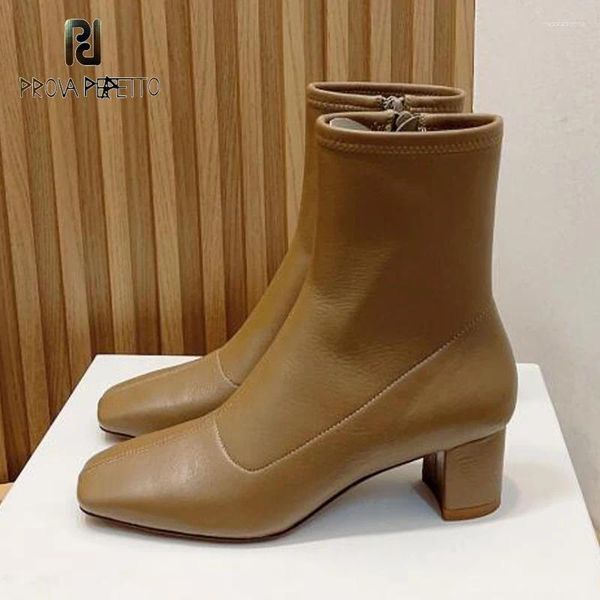 Botas quadradas no calcanhar grosso tornozelo curto para mulheres de estilo simples zíper elegante