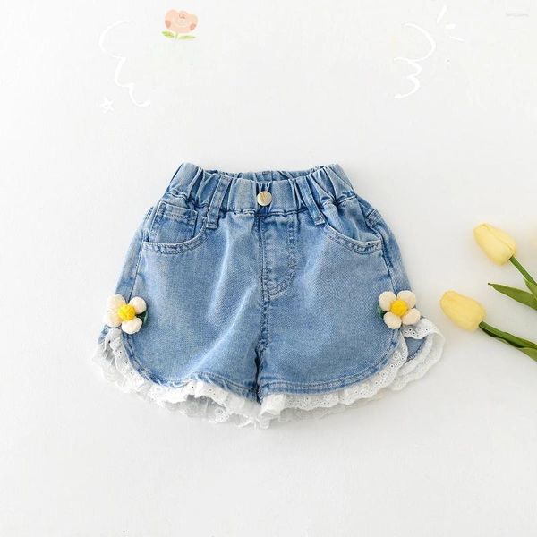 Shorts fofos garotas jeans de verão de renda de renda de renda de jea