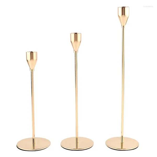 Candele 3pcs/ set di supporto in metallo europeo semplice decorazione dorata della decorazione per feste in salotto