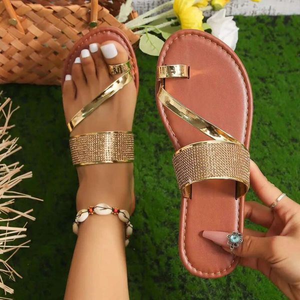 Nuovi sandali estivi per donne sandalo piatto scintillio ronno ronzio slitta alla moda spiaggia di donne scintillanti scintillanti su scarpe casual bling