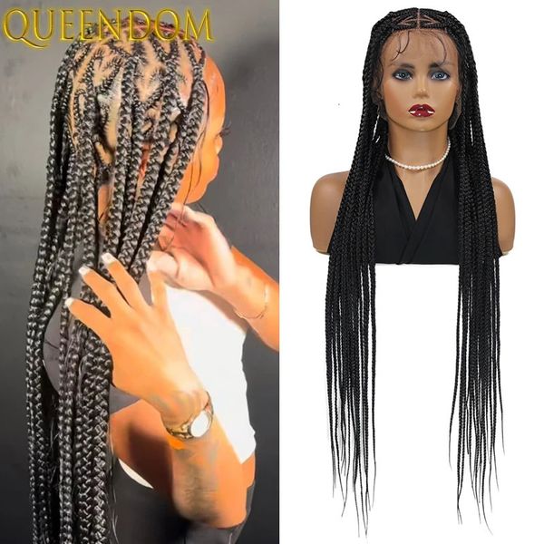 Peruca de trança de renda completa sem nó jumbo com cabelos de bebê 36 polegadas de coração sem coragem de cornrow sintético Wig Wig para mulheres afro 240430