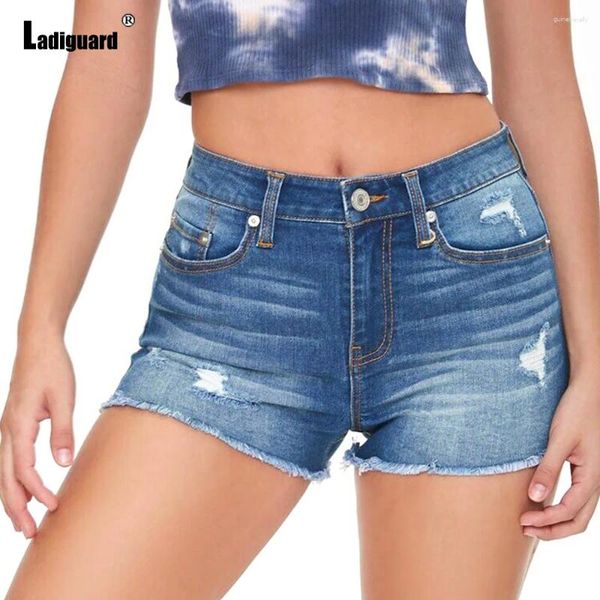 Frauen Jeans Ladiguard Sexy Mode zerrissen Denim Shorts High Cut Women Summer Casual Shorties Vintage Shredd Hosen 2024