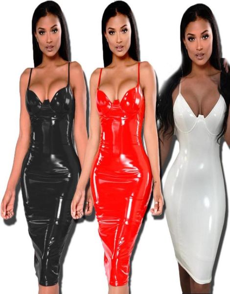 Abiti più di dimensioni per donne 4xl 5xl 6xl Wetlook PU abito sexy Brack BodyCon Club Club Abiti in pelle Midi Vestidos Ddlg Y24019046