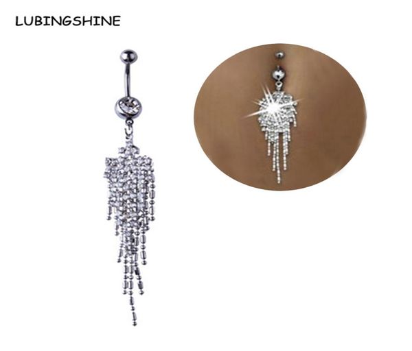 Crystal Titanium Steel Tassel Tassel Navel Piercing Body Jewelry Butrine Ring Chain Chain Fringing Unhas Acrílico para Mulheres JJAL C4427609361
