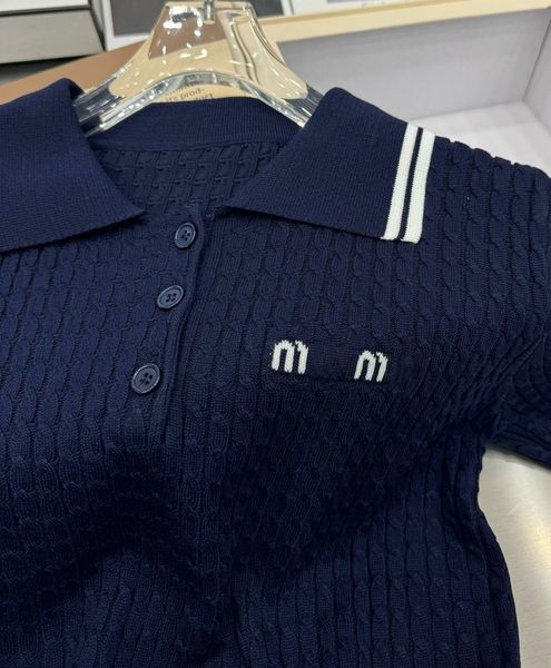 Парижская футболка дизайнерская женская футболка Miu Polo Женская вязаная рубашка топ 100% чисто хлопковые женские джинсы летни