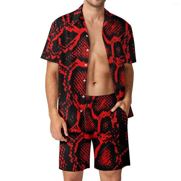 Traccetti da uomo Snakeskin maschi set di camicia casual pithon nera e rossa set streetwear fitness cortometrali per esterni per due pezzi