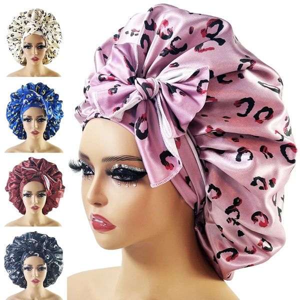 Neue große Satin Bonnet Silk Night Sleeping Mütze mit Kopfkrawattenbonnet Edge Wrap für Frauen lockiges Geflecht Haare