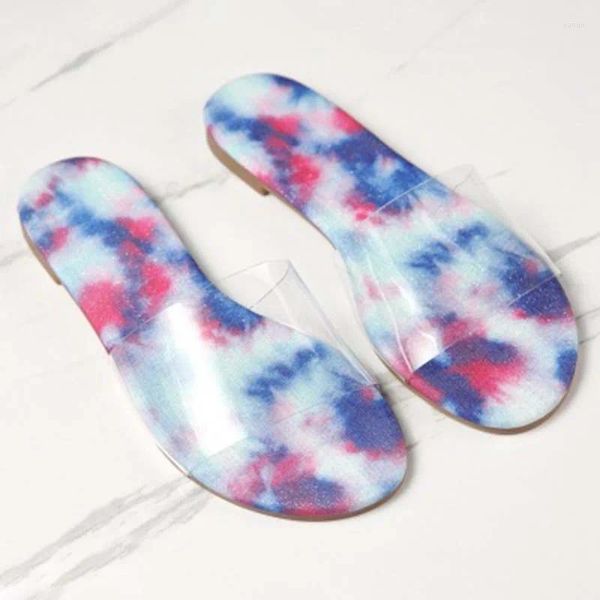 Slippers Fashion Ladies Summer Flat Tran Transparent Tie-Dye Outdoor Low Heel Удобные дышащие пляжные туфли