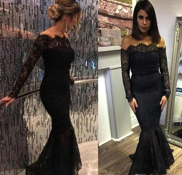 Платья для вечеринок 2024 Арабское черное кружевное вечернее платье с плеча с длинными рукавами праздничное износ.