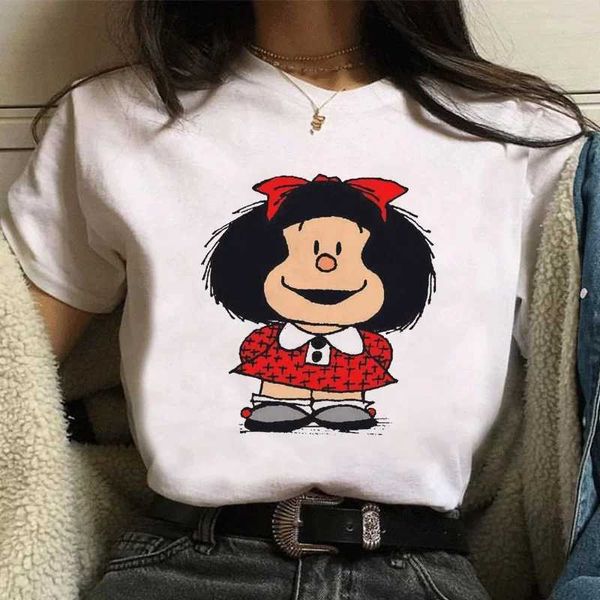 T-shirt femminile femminile Funny Mafalda Stampa Donne harajuku fumetto del cartone animato kawaii casual camicetta in stile coreano camicia da camicia da camicia strtwear t240508