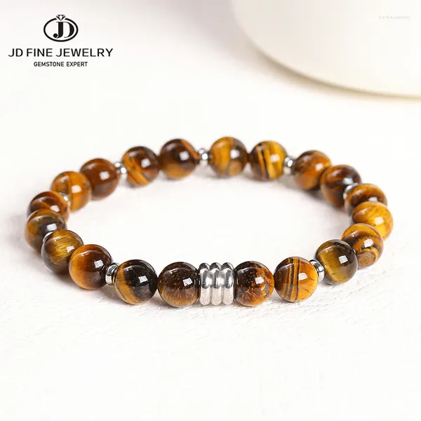 Strand jd naturale tigre giallo tigre giallo occhio nero braccialetti in acciaio inossidabile donna uomo reiki guarigione braccialetti slittati yoga regali a mano