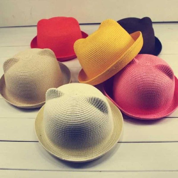 Cappelli cappelli Honnnmor Orecchie della moda per cappello da bambino cappello da bambino cappello da ragazzo cappello per bambini Cappello da sole Cappello Solido Beach Beach Panama Hat D240509