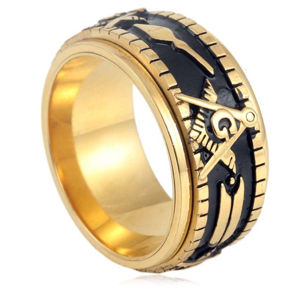 Anello di design Gioielli di lusso Freemason in titanio rotabile per il braccialetto di anello grande e di dito con anello d'oro