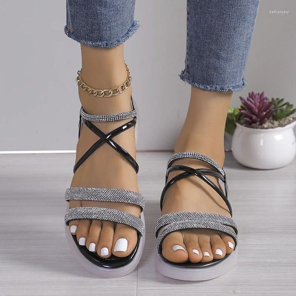 Sapatos casuais tendência de moda feminina Trendência que não é resistente ao desgaste ComfortableRhinestone Bottom Sandálias internas e externas de fundo macio verão verão