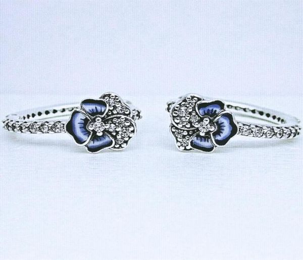 Blue Pansy Flower Hoop Ohrringe Ohrring Schmuck 925 Sterling Silber Frauen P Ohrring mit Logo Ale Geschenk 290775C011409315
