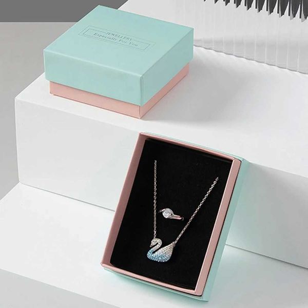 Mücevher Kutuları Mavi Pembe Takı Kutusu Sıcak Gümüş Yüzük Küpe Kolye Süspansiyonu Takı Kutusu Takı Paketleme Kağıt Kutusu Kadın Moda