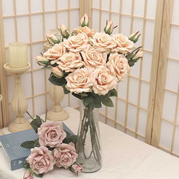 Fiori decorativi ghirlande vintage grandi rose di seta artificiali Fiori rami