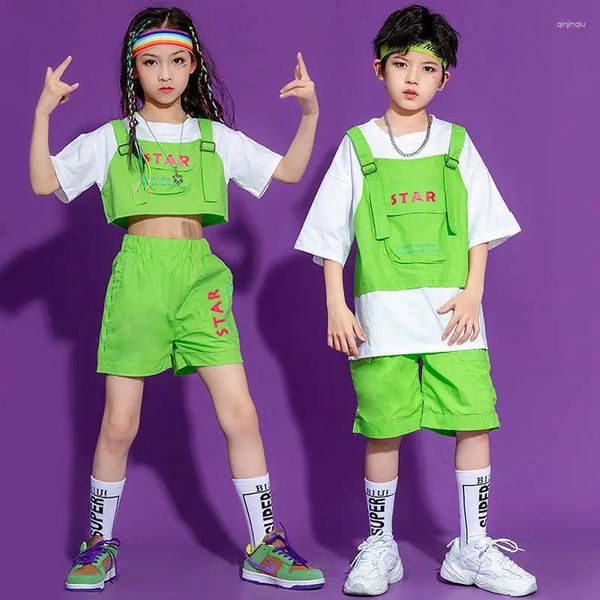 Set di abbigliamento per ragazzi danza da danza blu pantaloncini ragazze hip hop corto top top outfit bambini costume estate vestiti bambini streetwear