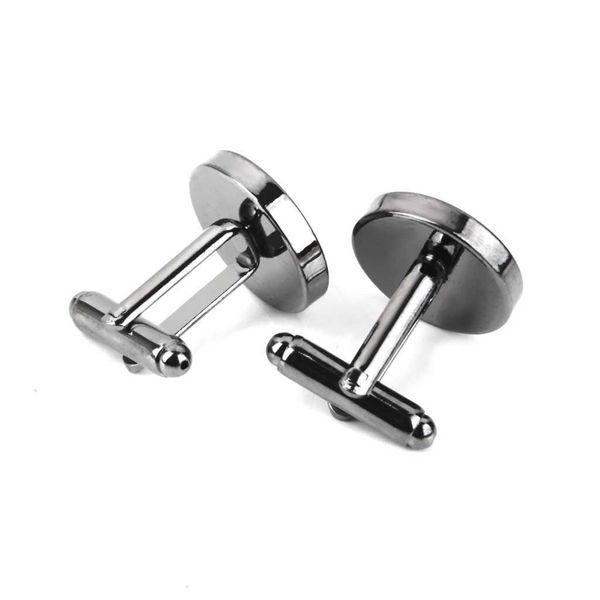 Manschettenlinks 10pcs Großhandel 16 mm runde Leerzeichen Basispad Cufflinks DIY Manschettenknöpfe Schwarz Q240508