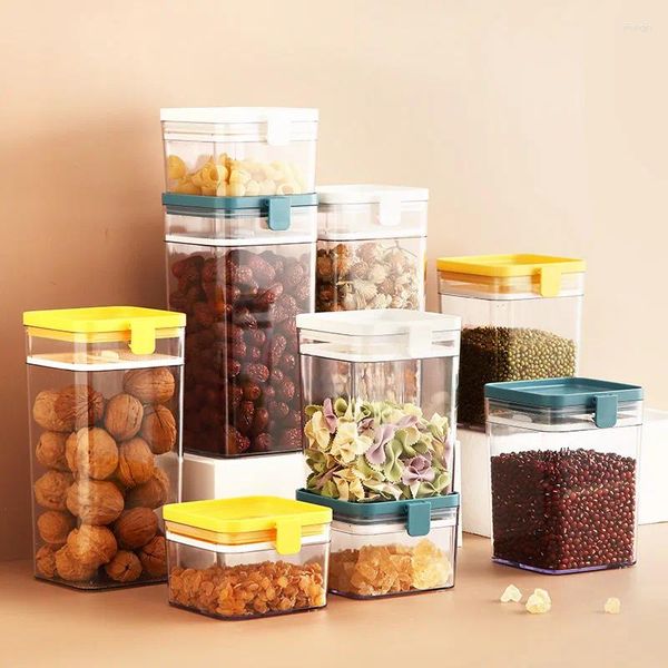 Garranhas de armazenamento Acessórios de cozinha Organizador de casa Coisas úteis Jarros de preservação de alimentos para especiarias organização hermética de plástico