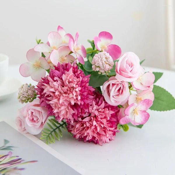 Декоративные цветы шелк искусственный розовый хризантем для свадебной дома рождественский венок сад вечеринка DIY подарочная коробка