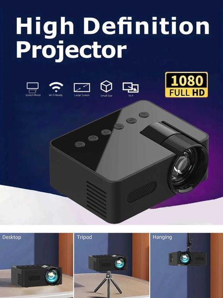 Проекторы yt100 защищаемый проектор мобильный телефон мини -проектор беспроводной полный HD1080p Офис домашний кинотеатр и тот же экран J240509