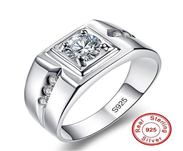 Classic 100 925 prata esterlina 6mm 1ct anéis de noivado CZ para amante039s homens anéis de casamento simulados tamanho de diamante de platina 73862889