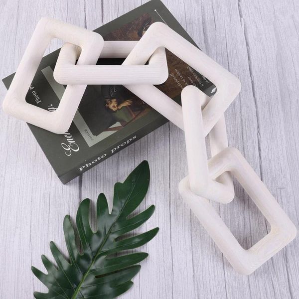 Estatuetas decorativas Boho Chain Link Art Craft Wooden Hand esculpido Mesa de decoração de 5 links Aornamento para o quarto da casa rústica da fazenda rústica