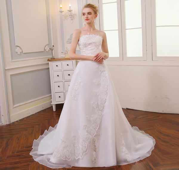 Günstige Vintage trägerloser Aline Brautkleider 2019 Sipple Spitzen -Applikationen mit langer Zugrobe de Mariee Sirene Vestidos Bridal G4568944