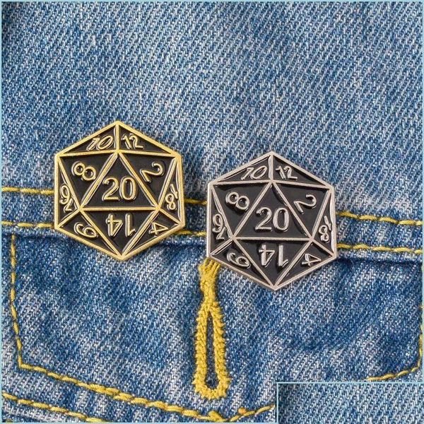 Accessori cartoni animati a 20 atine da faccia da dadi dungeons and dragons smalto per pin d20 dnd game broochi abbiglia