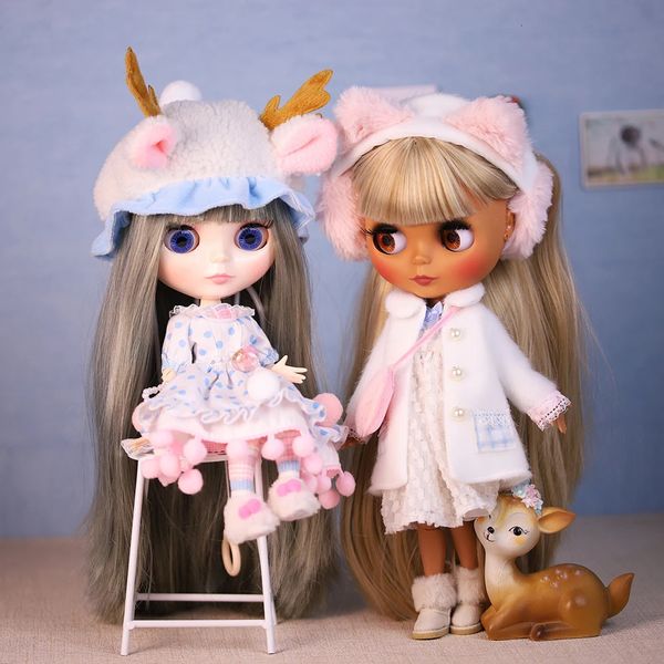 Icy DBS Blyth Doll com pele branca conectada ao corpo colorido de cabelo brilhante Face Face Noked Dollo