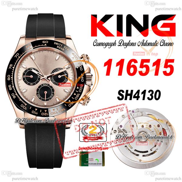 Продажа 116515 SA4130 Автоматический хронограф мужские часы King Rose Gold 904L Стальная черная шлепа
