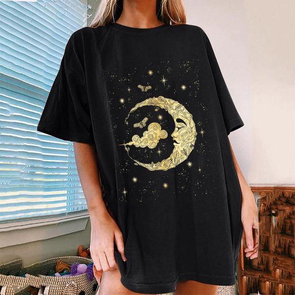 Frauenblusen Sun Moon Star gedrucktes Muster Casual Lose Kurzarm Tops Bluse