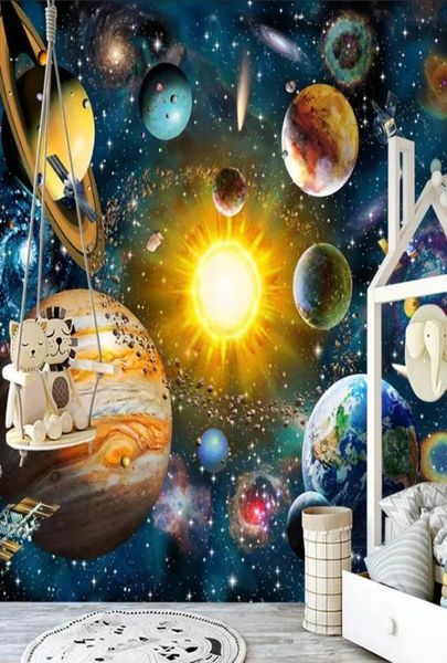 Sfondi personalizzati 3d PO Wallpaper per bambini camera da letto moderna dipinti di cartone animato universo stella pianeta pianeta per bambini sfondo murale7240231