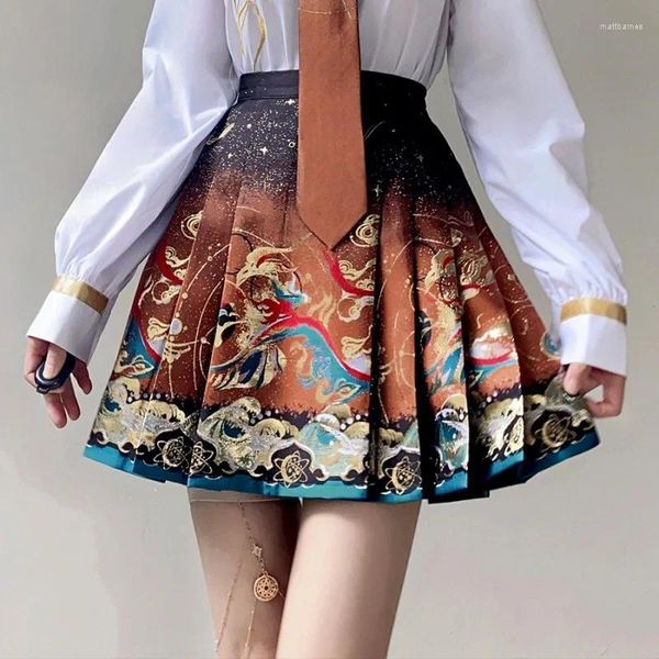 Schlüsselanhänger Comfy Mode Rock Kleid Faldas Halb Pferdegesicht verbesserte leichte Polyester -Retro -Hemd Leichter Stech chinesischer Stil