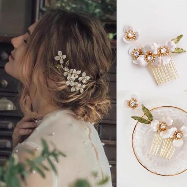 Haarklammern Brautclip Kamm Set handgemalte Blumengilrs Kopfstück handgefertigt Frauen Stücke Hochzeit Schmuck Schmuck