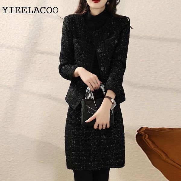 Vestidos de trabalho Tweed jaqueta de tweed preto terno