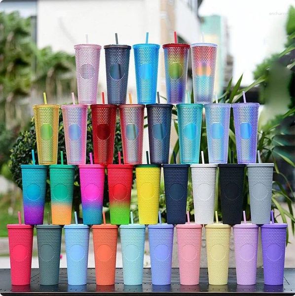 Tumbler 61 Farben Doppelmauerte Tassen 24 Unzen mit Deckel Stroh wiederverwendbar 710 ml radienten Kunststoff Kaltbecher Diamant Durian -Formwasser