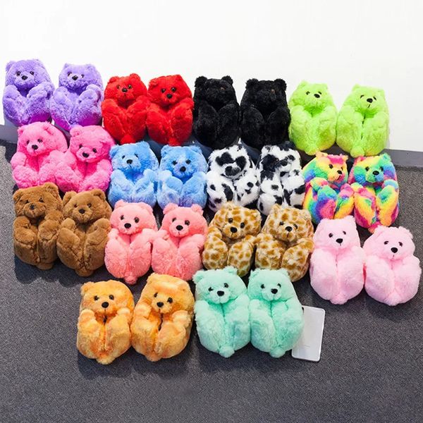 Kinder Winter warm warm warm Teddybär Pantoffeln Weihnachtsmädchen Jungen Baby Plüsch Hausschuhe Kinder Innenlust Lustige Cartoon weiche Antislip -Stiefel 240509