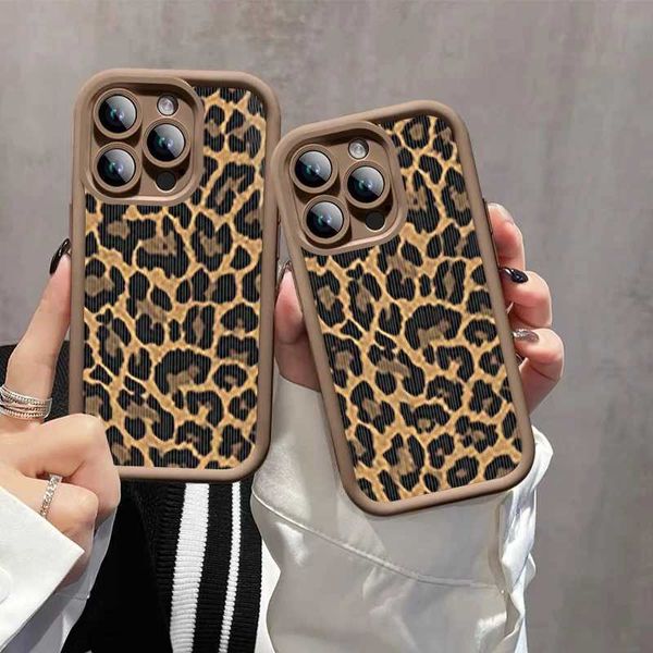 Case di telefonia cellulare Fashion Retry Leopard Print Telefono per iPhone 15 14 12 11 Pro Max xr xs XS 7 8 Plus TPU Shock -Shock TPU Cover J240509 J240509