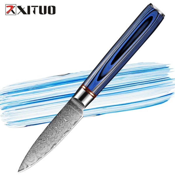 Faca de paring de damasco, 3,5 polegadas, faca de utilidade japonesa profissional azul g10 alça