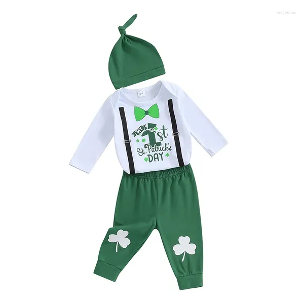 Set di abbigliamento il mio primo outfit da 3 pezzi da 3 pezzi da giorno di St Patrick per i bambini a gomito a maniche lunghe ruscanti