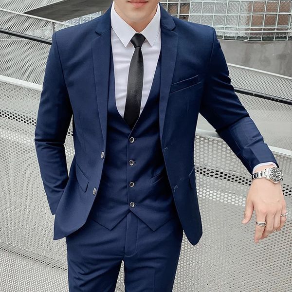 Высококачественный мужской костюм с твердым цветом брюк моды и красивый банкет Умный повседневное 32 набор 240507