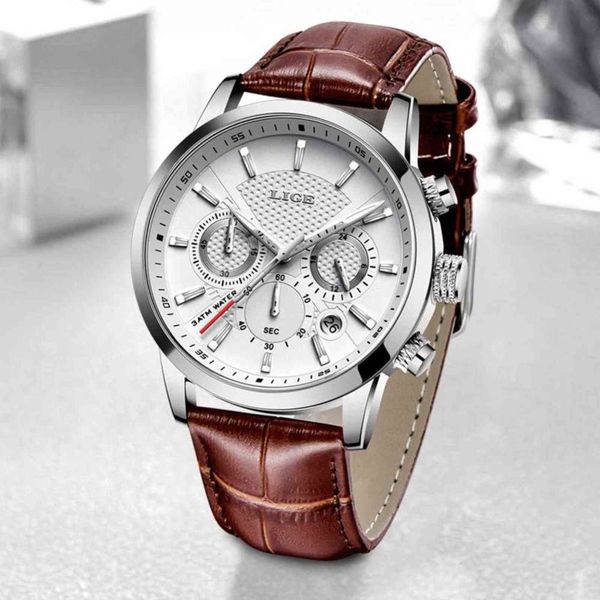 Relógios Mens Lige Top Brand Luxury Casual Leather Quartz Men's Watch Clock Business Sport Male Sport Data à prova d'água Cronógrafo 211124 261D