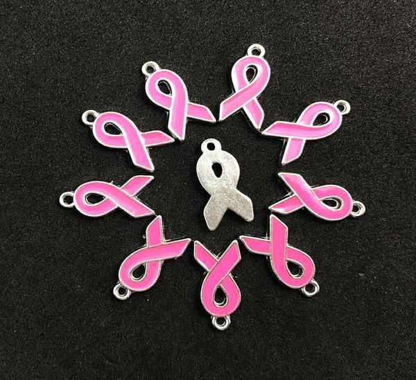 VENDIDA 20OCSLOT Pink Cancer A conscientização da mama Fita Dangle encanta com encantos prateados de bricolage para medalhas flutuantes pinging2104419